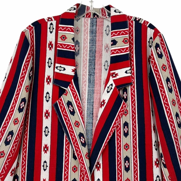 Vintage Native Pattern Red, White, Blue, Khaki Unlined Blazer by Bon Worth USA - Picture 2 of 13